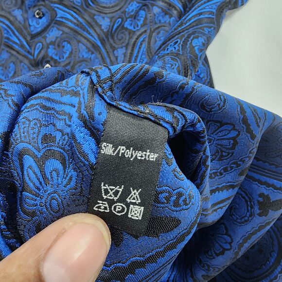 Barry.Wang Men's Black &Blue Paisley Flower Shirt Size S - Picture 5 of 11